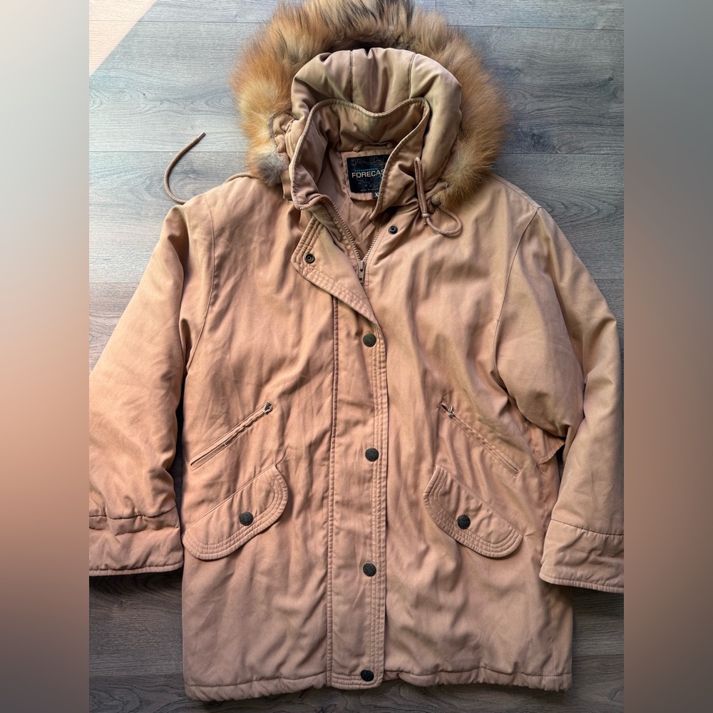 Vintage Forecaster of Boston Women's Camel Parka with removable hood Sz XS